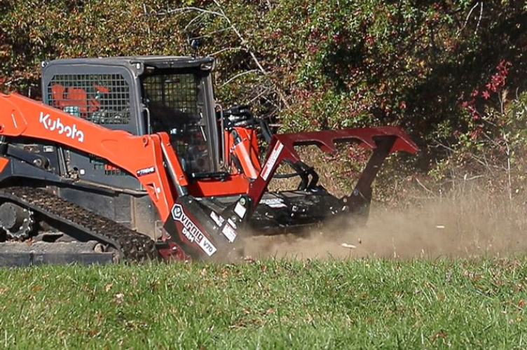Skid steer mulcher clearing dense undergrowth